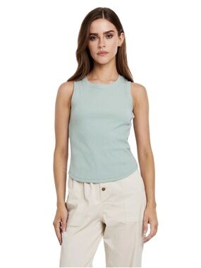 Another Love Ribbed Tank Top Heather Blue Small